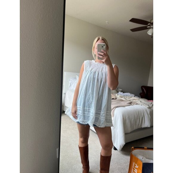 FREE PEOPLE Shea Smocked Yoke Shift Minidress in Ivory Size X-Small - Picture 12 of 12